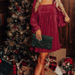 Square Neck Long Sleeve Velvet Dress