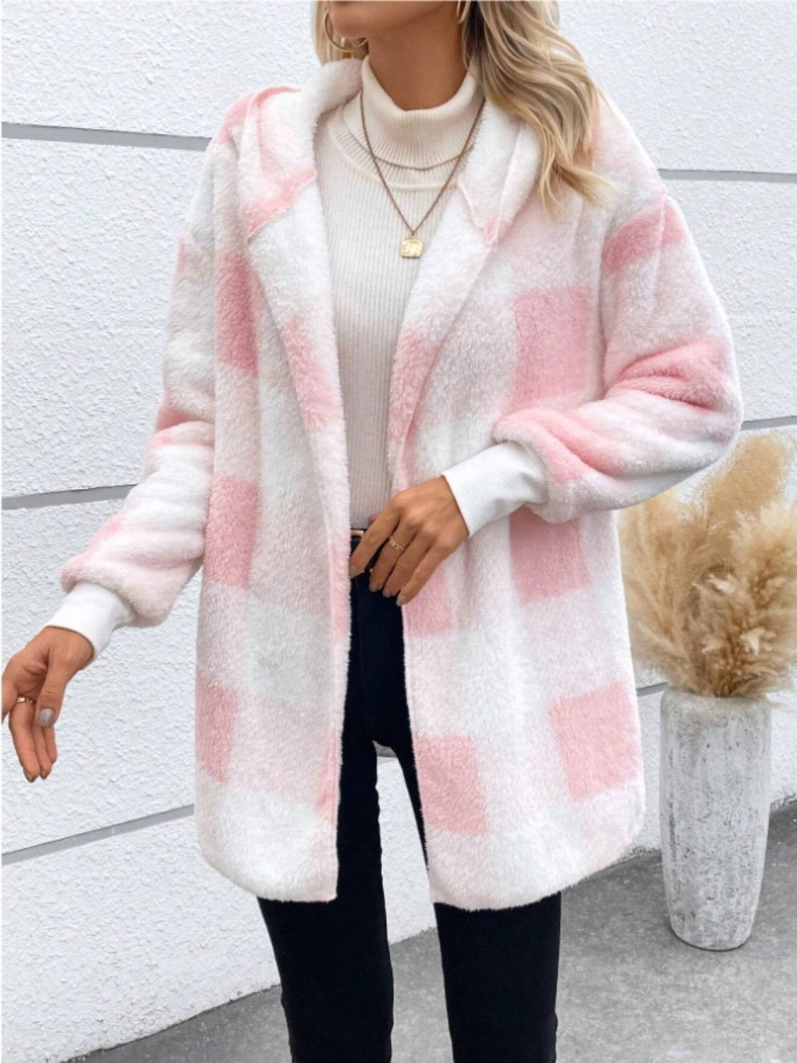 Plaid Hooded Sherpa Teddy Jacket