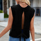 Open Back Round Neck Sleeveless Sweater