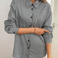 Cutout Bow Back Striped Collared Neck Long Sleeve Shirt