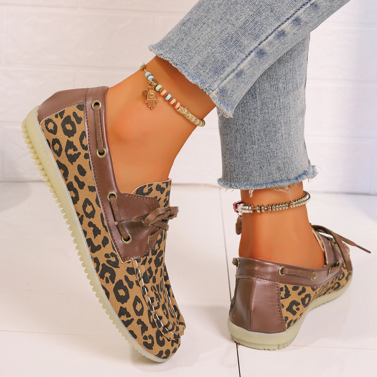 Lace Up Leopard Slip-On Hey Girls Shoes