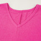 Waffleknit Side Slit Vneck Long Sleeve Top