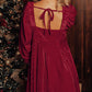 Square Neck Long Sleeve Velvet Dress