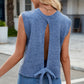 Open Back Round Neck Sleeveless Sweater