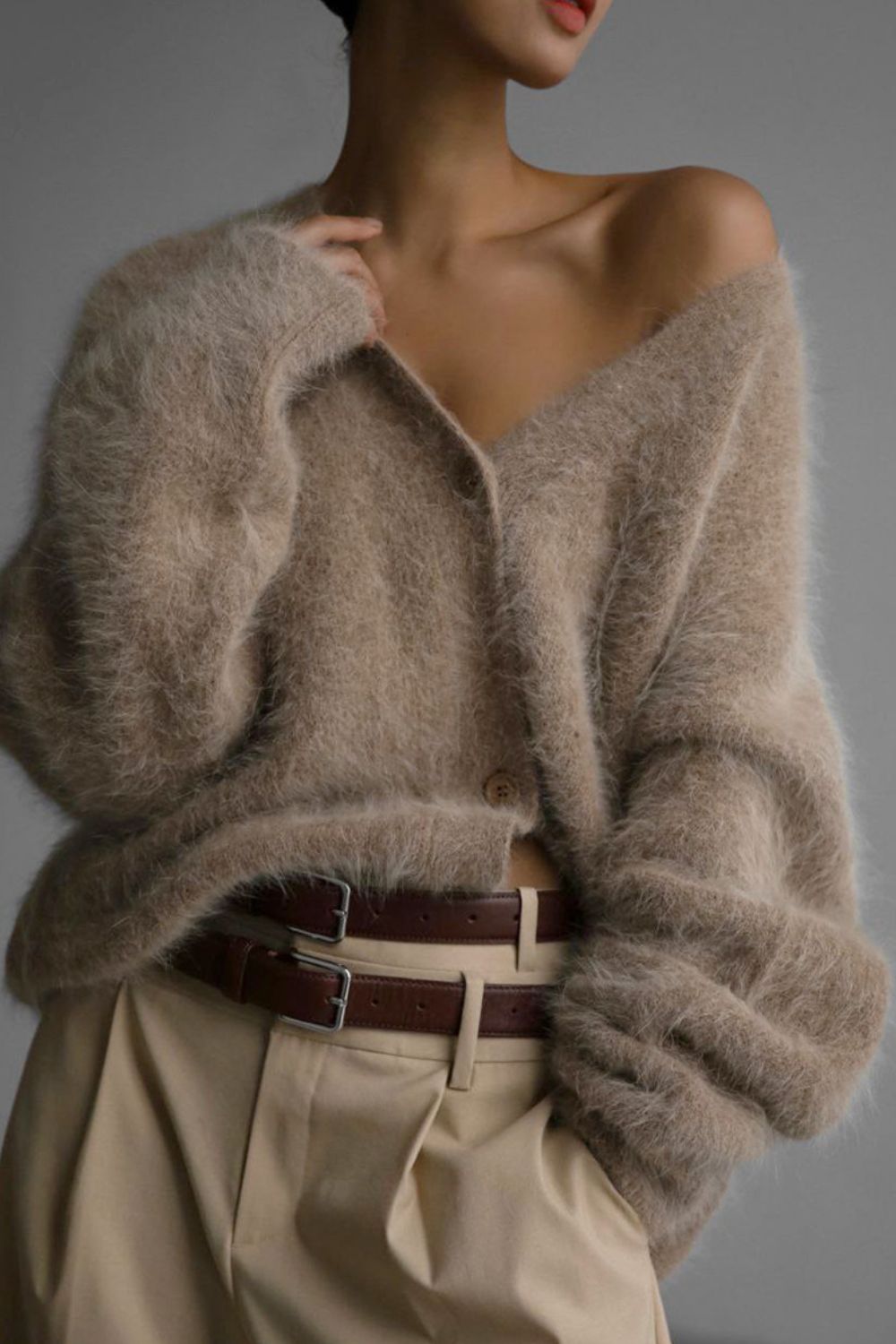 Fuzzy Button Long Sleeve Cardigan