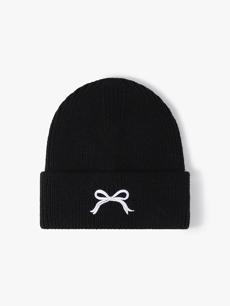 Embroidered Coquette Bow Knit Beanie