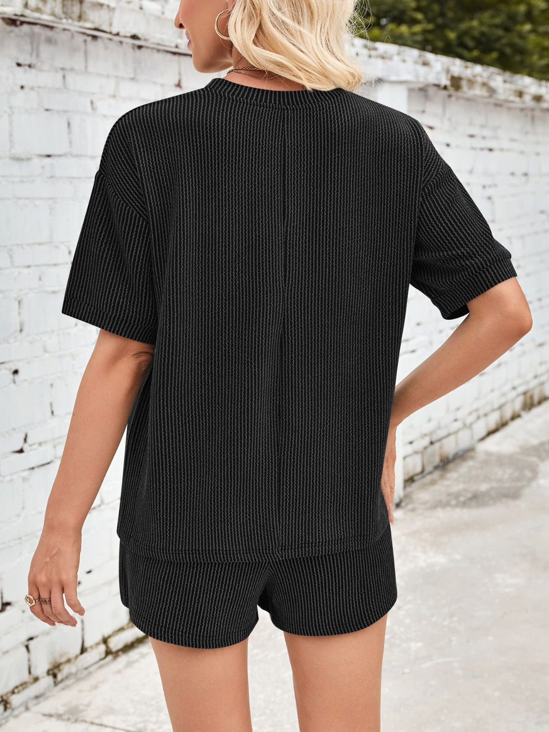 Ribbed Top and Drawstring Shorts Set