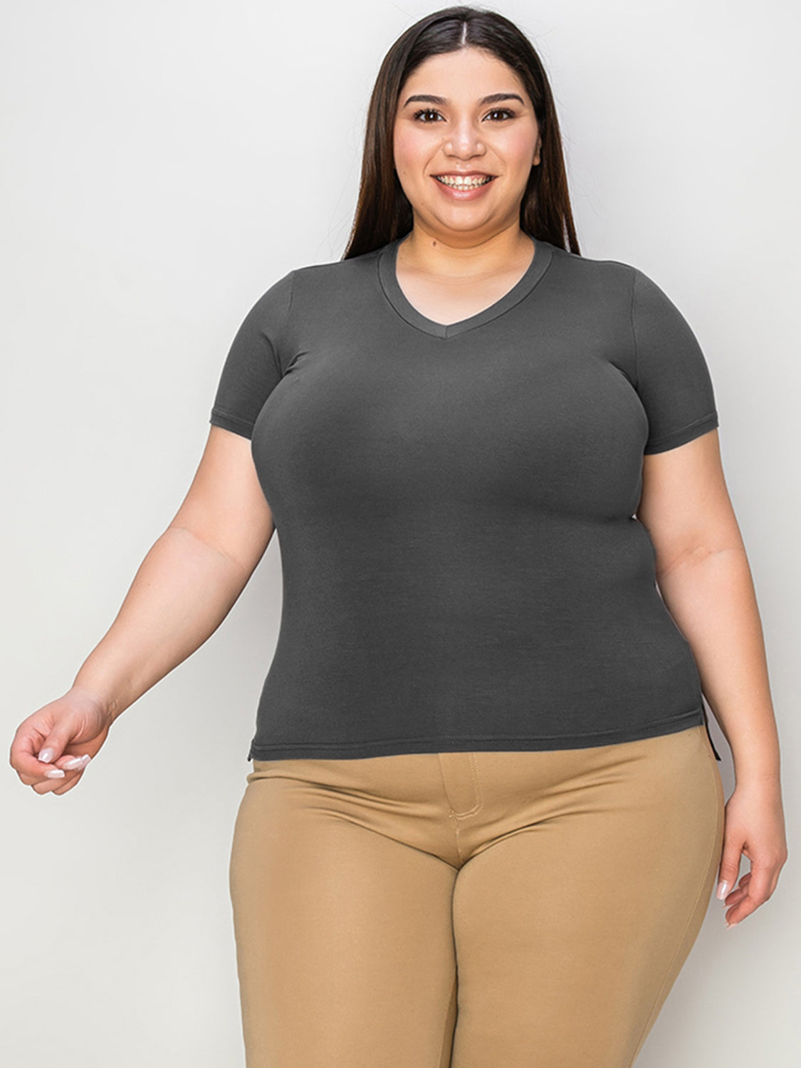 Basic Solid Vneck High-Low Tee