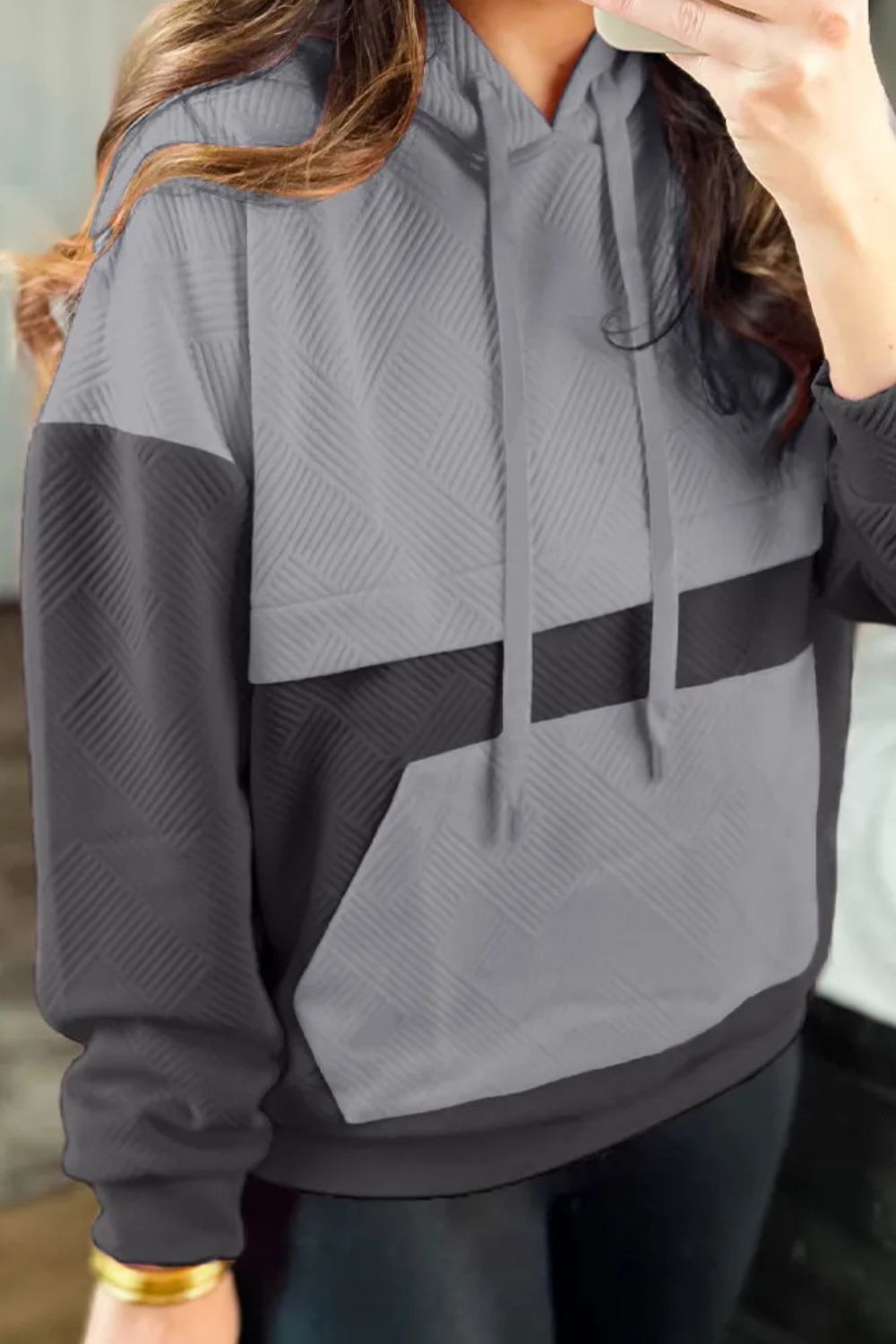 Drawstring Colorblock Long Sleeve Hoodie