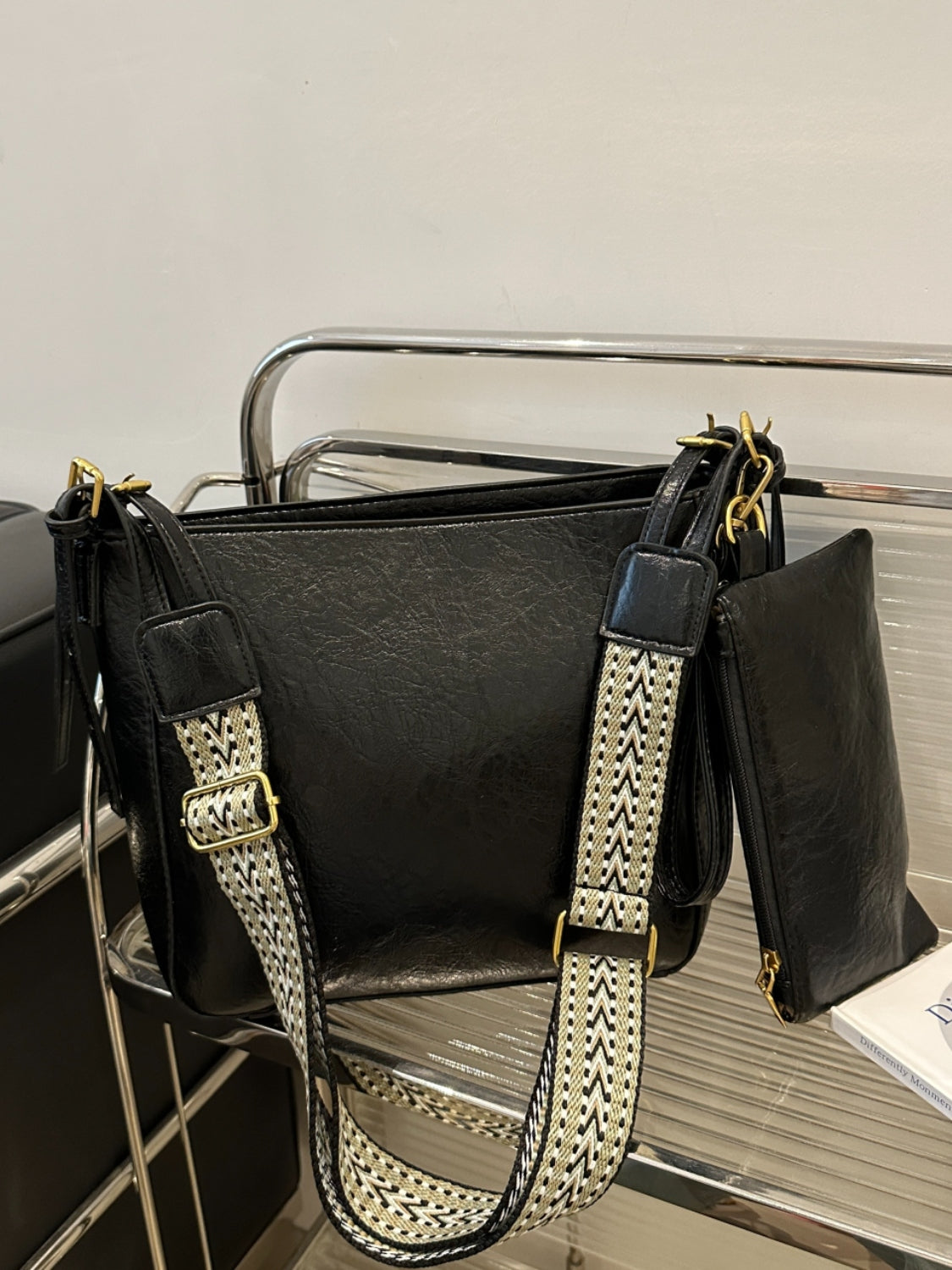 Faux Leather Adjustable Strap Crossbody Bag with Wallet