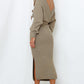 Wrap Bow Waist Slit Sweater Dress