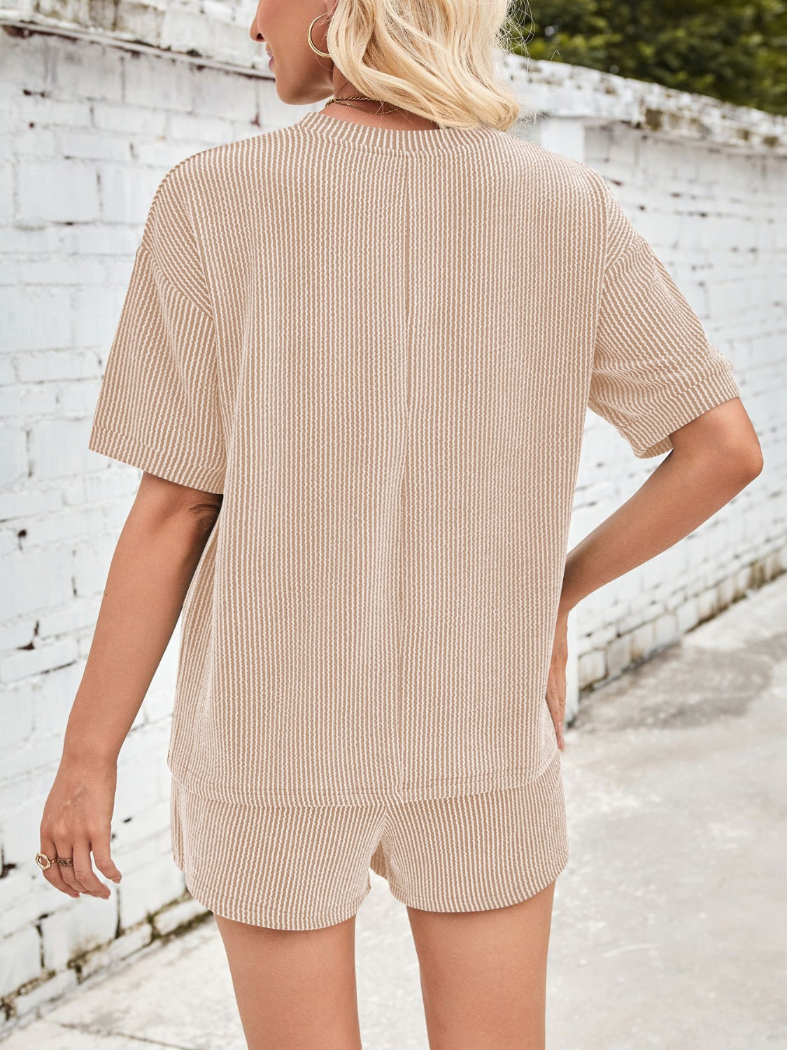 Ribbed Top and Drawstring Shorts Set