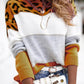 Leopard Colorblock Round Neck Long Sleeve Sweater