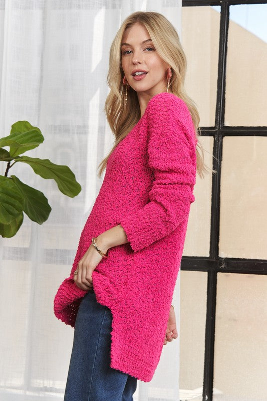High-Low Side Slit Vneck Sweater