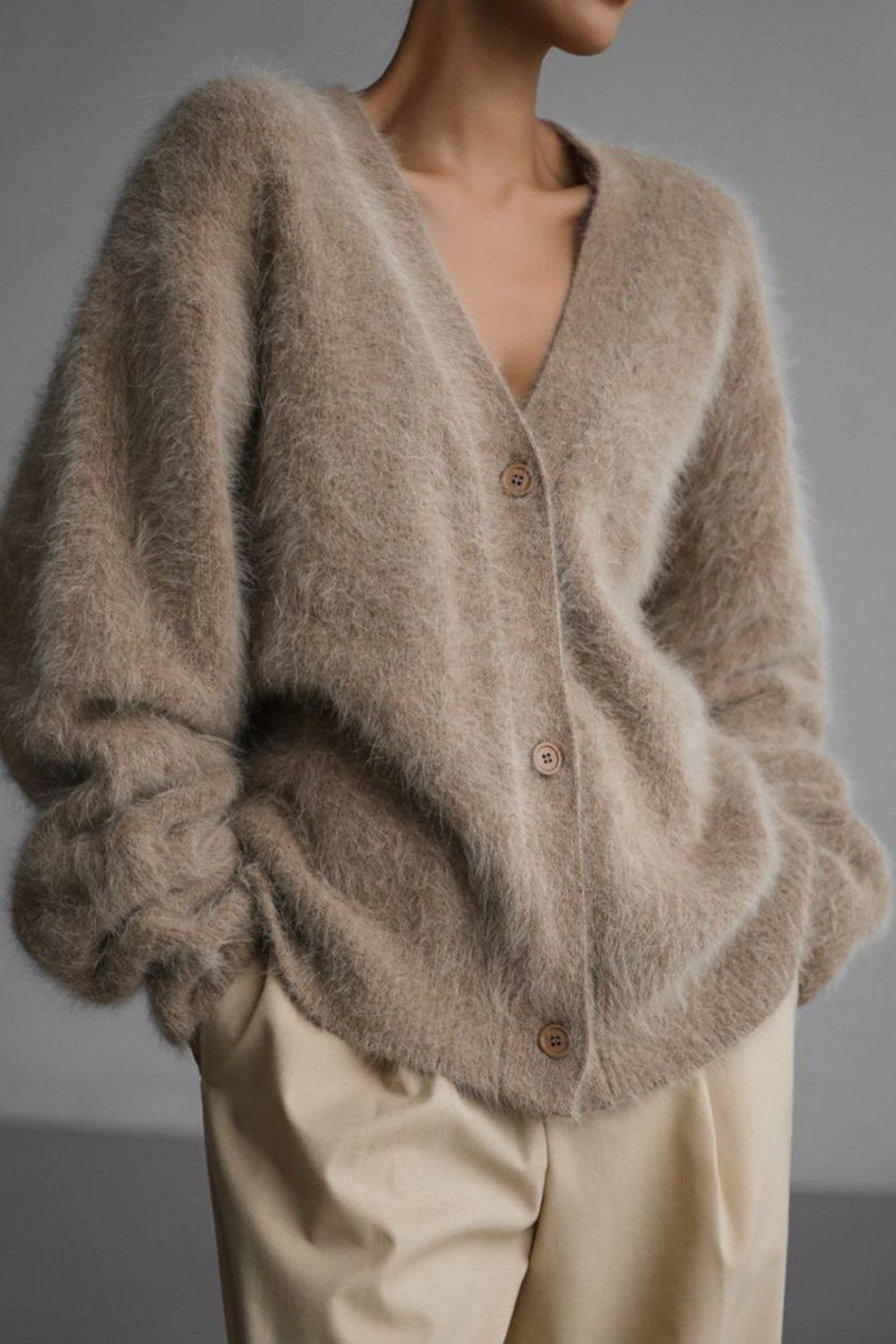 Fuzzy Button Long Sleeve Cardigan