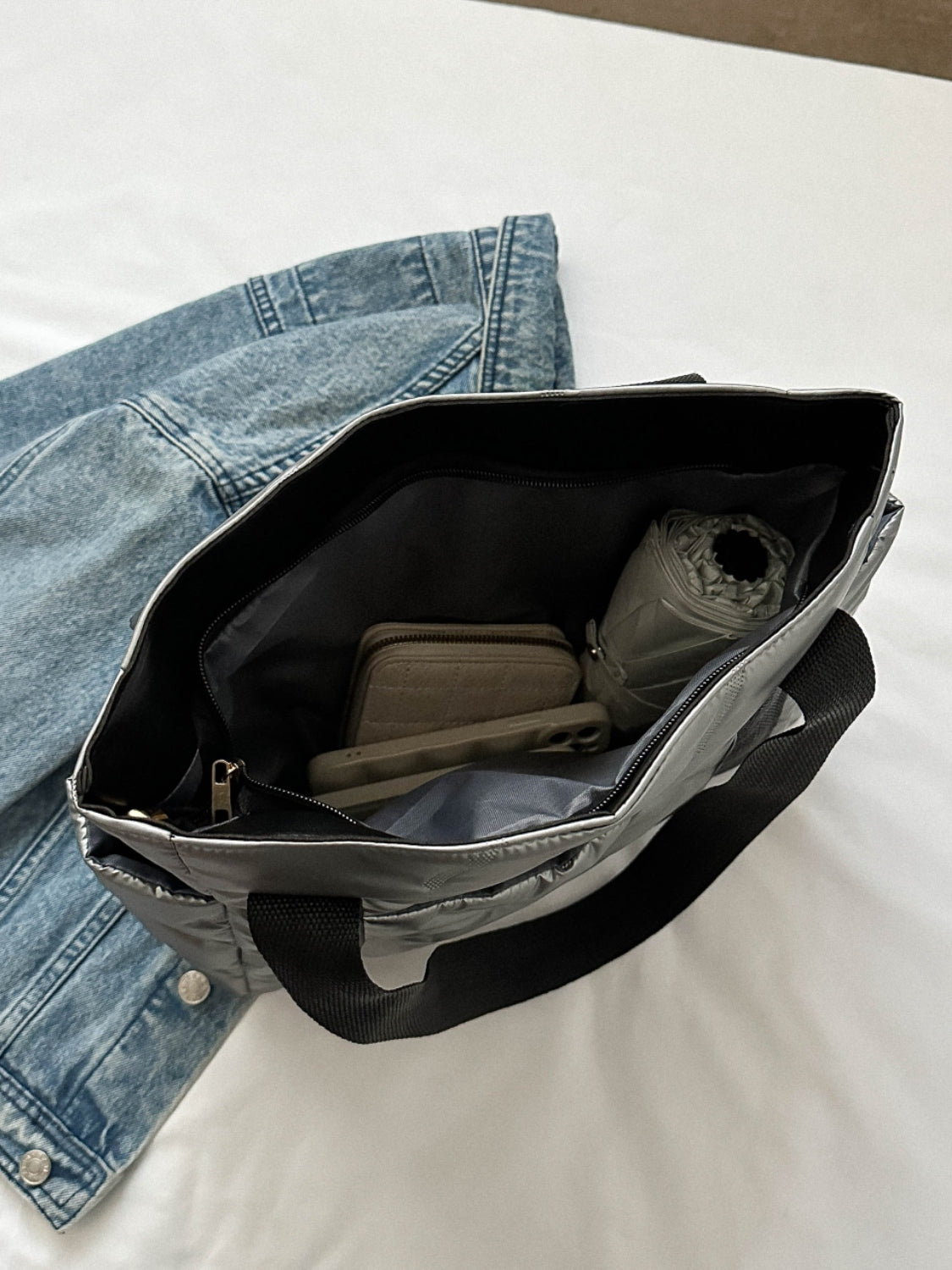 Puffer Tote Bag with Side Pockets