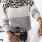 Leopard Colorblock Round Neck Long Sleeve Sweater