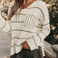 Striped Vneck Drop Shoulder Sweater