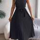 Halter Pleated Tie Waist Sleeveless Midi Dress