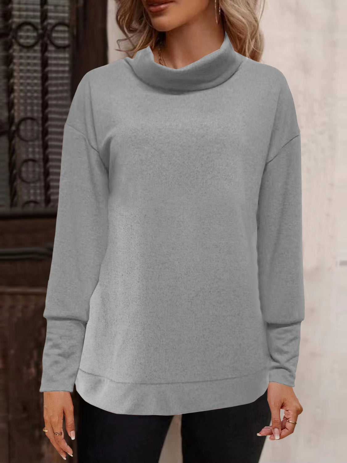 Turtleneck Button Long Sleeve Blouse