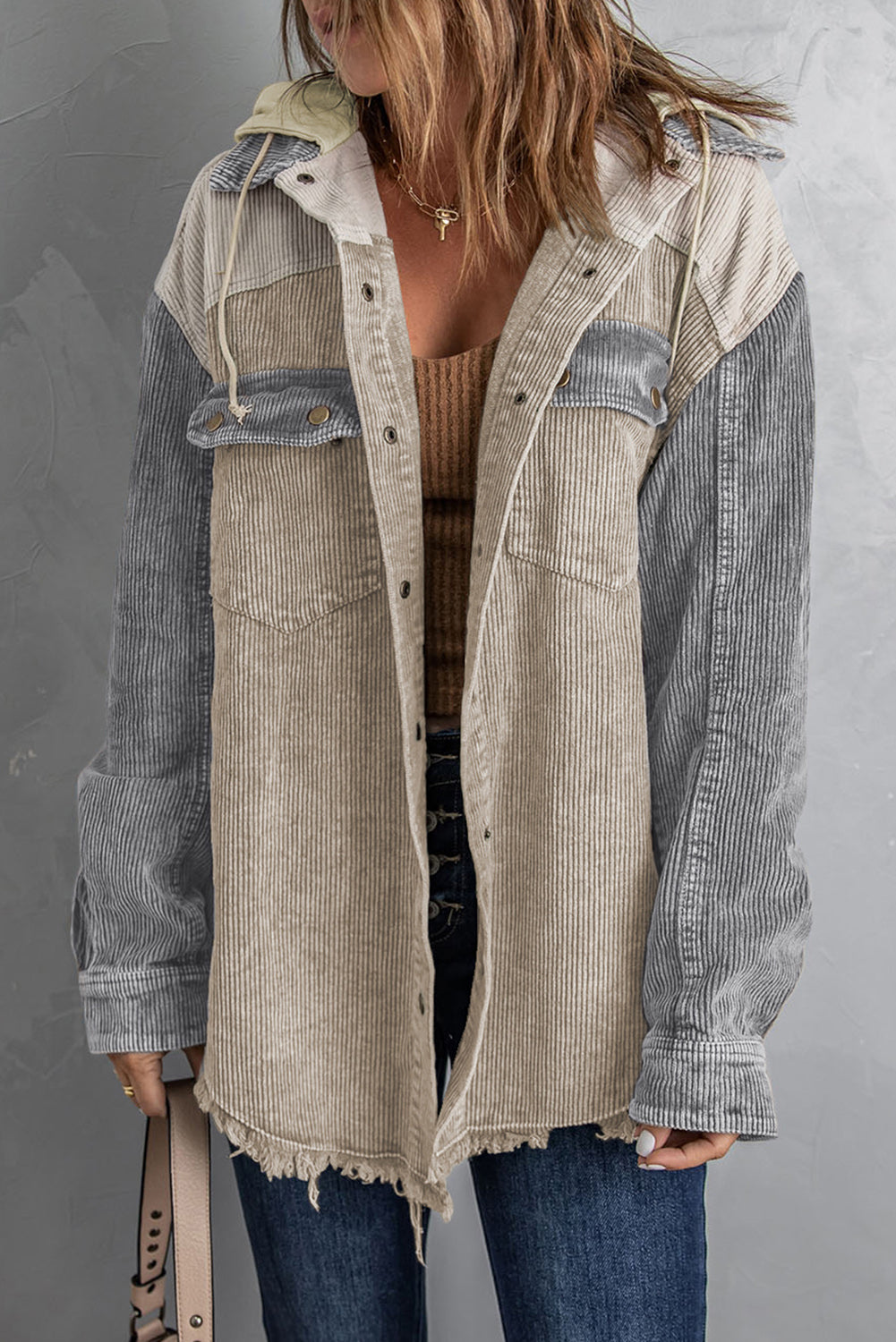 *App Exclusive* Snap Front Hooded Corduroy Shacket