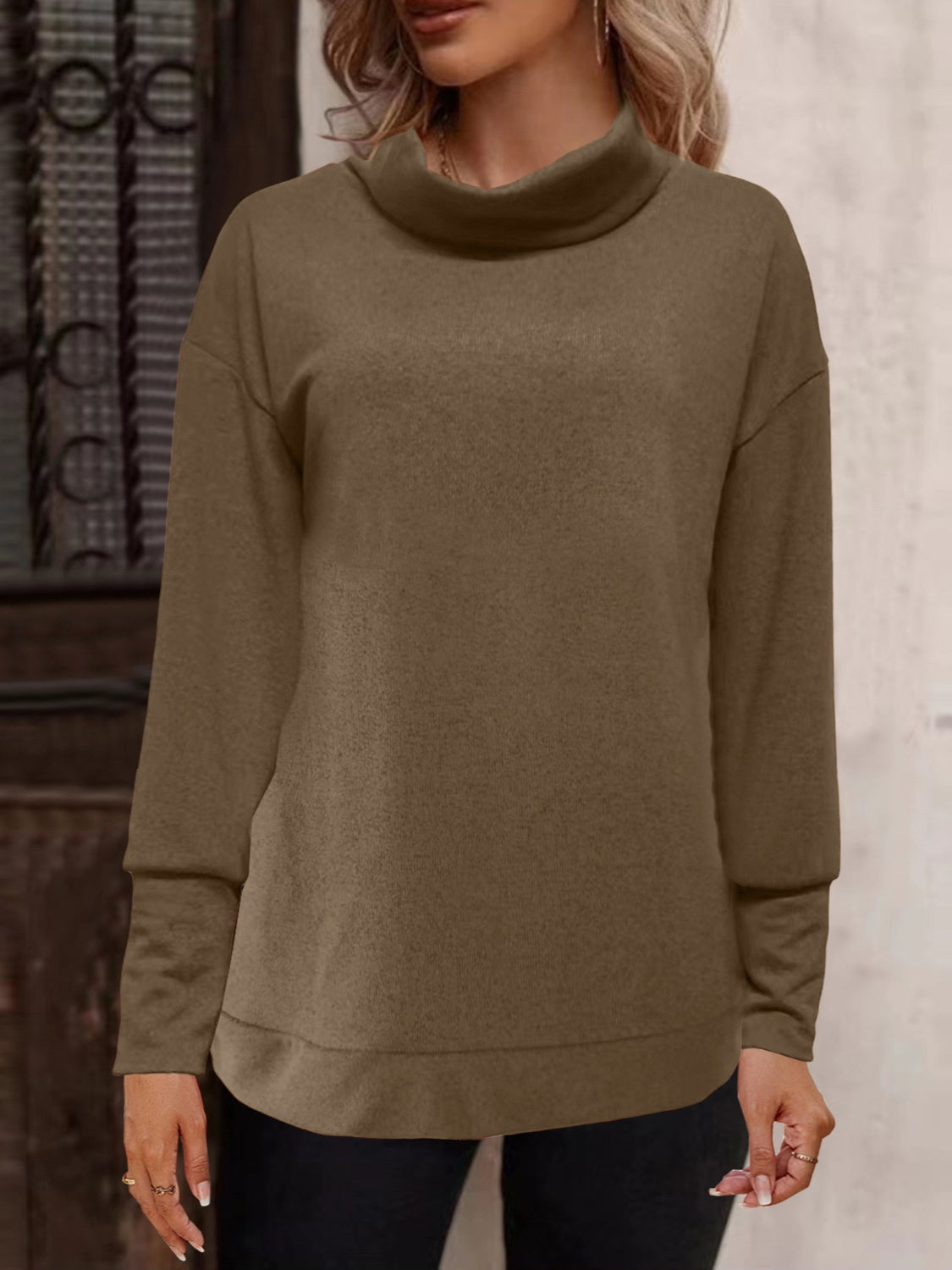 Turtleneck Button Long Sleeve Blouse