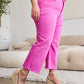 Pink Cropped Tummy Control High Waist Raw Hem Jeans