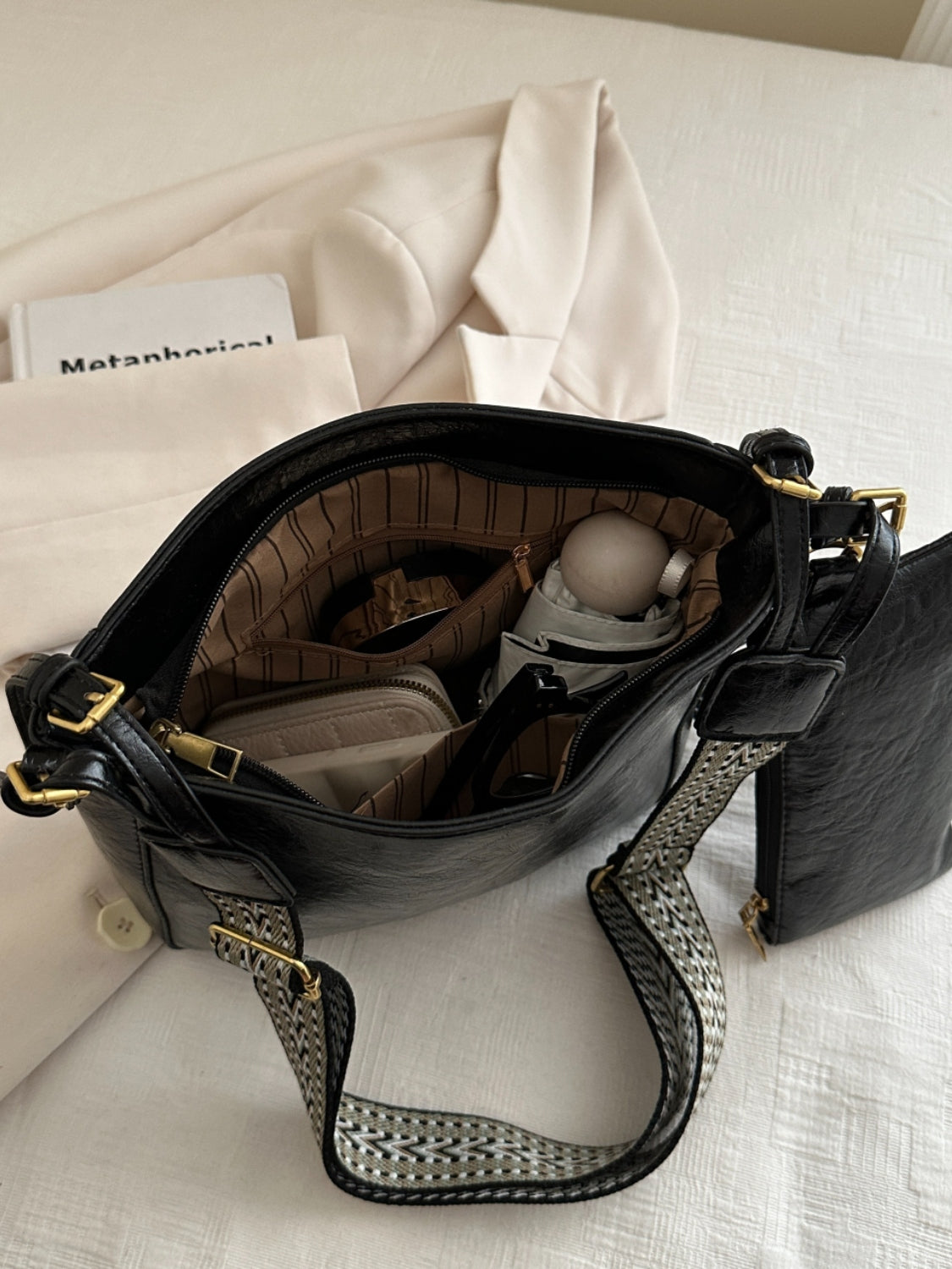 Faux Leather Adjustable Strap Crossbody Bag with Wallet