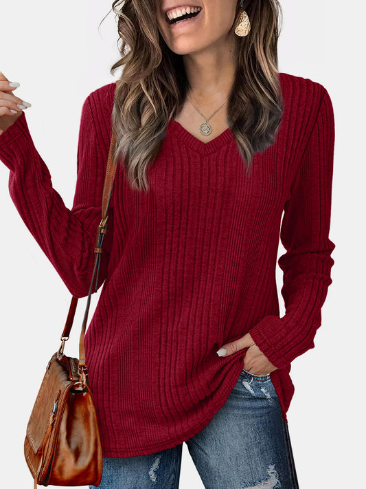 Vneck Long Sleeve Solid Shirt