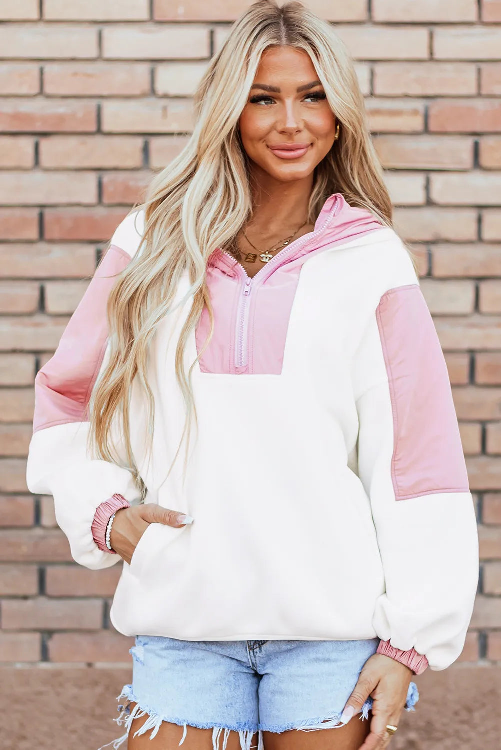 Colorblock Half Zip Long Sleeve Hoodie