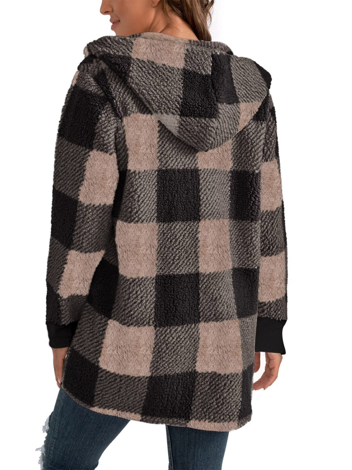 Plaid Hooded Sherpa Teddy Jacket