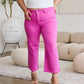 Pink Cropped Tummy Control High Waist Raw Hem Jeans