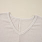 Waffleknit Side Slit Vneck Long Sleeve Top