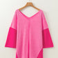 Exposed Seam Vneck Three-Quarter Sleeve Blouse