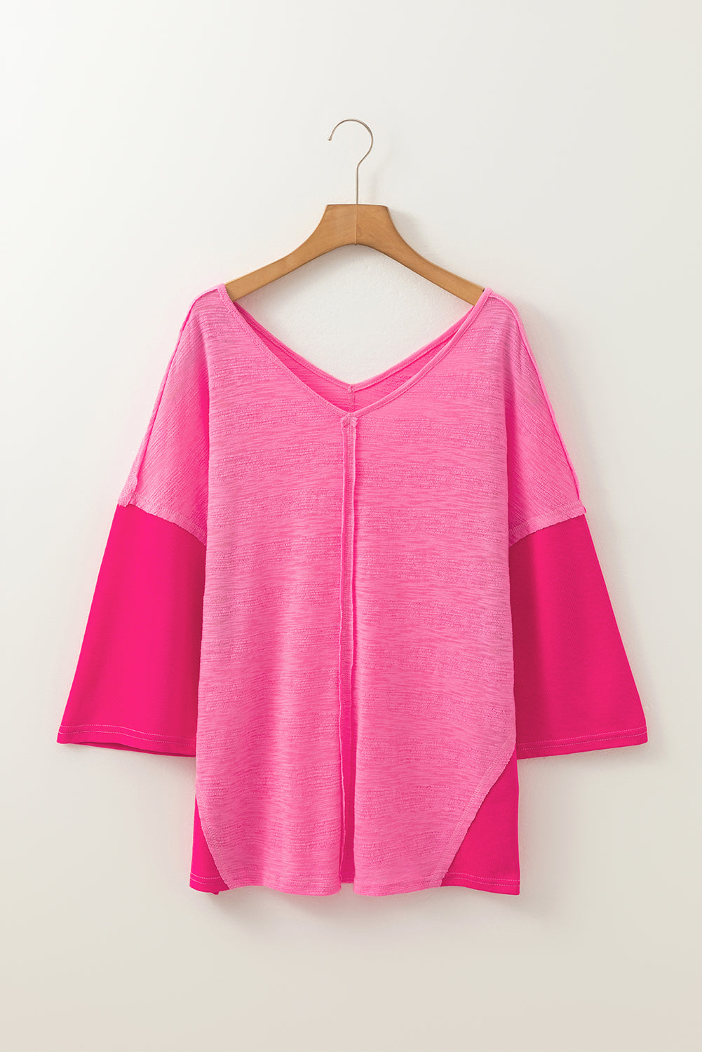 Exposed Seam Vneck Three-Quarter Sleeve Blouse