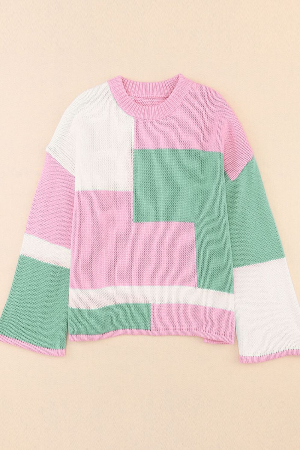 Colorblock Round Neck Drop Shoulder Sweater