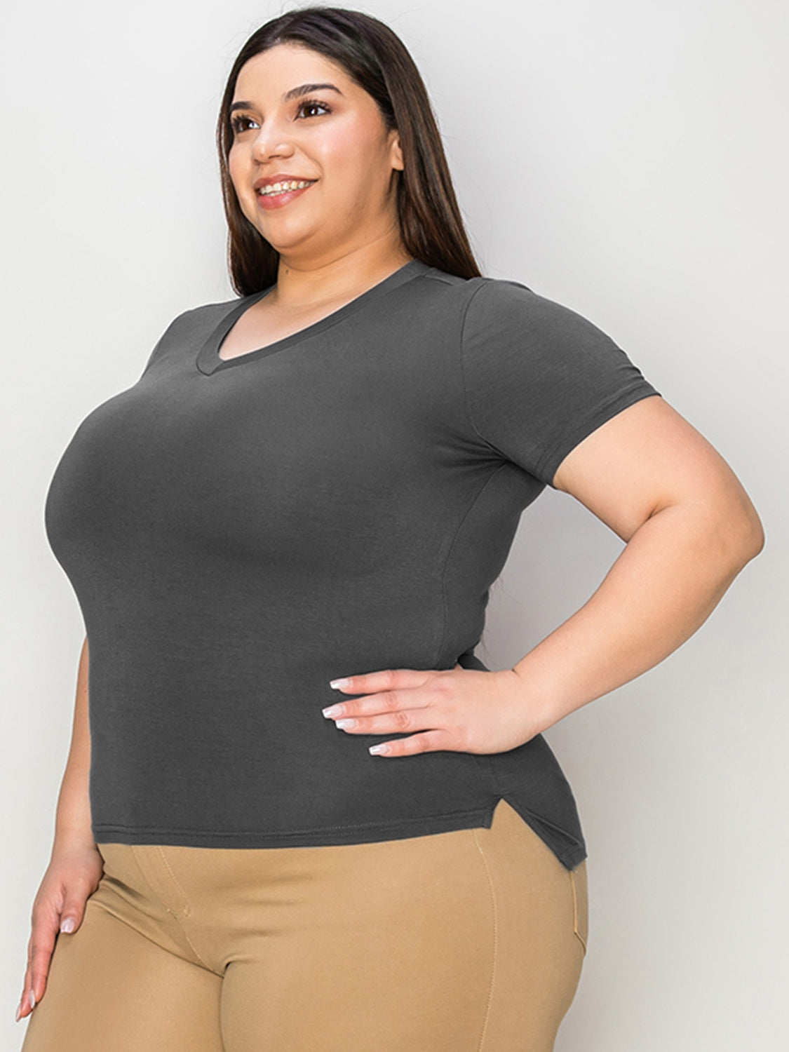 Basic Solid Vneck High-Low Tee