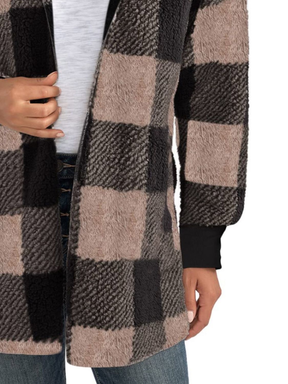 Plaid Hooded Sherpa Teddy Jacket