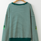 Stripe Lucky Clover Drop Shoulder Sweatshirt