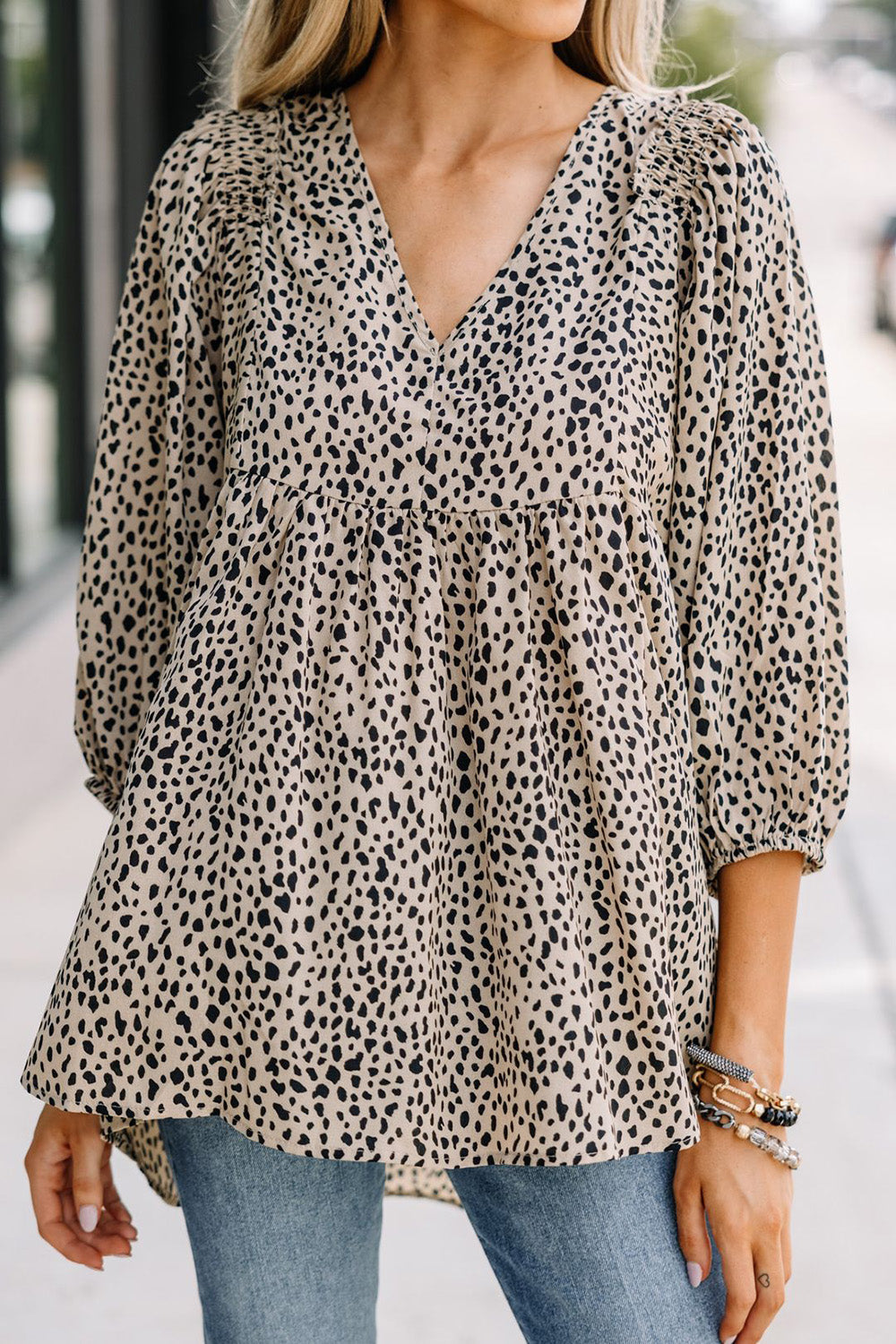 Animal Print Vneck Three-Quarter Sleeve Blouse