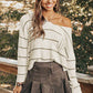 Striped Vneck Drop Shoulder Sweater