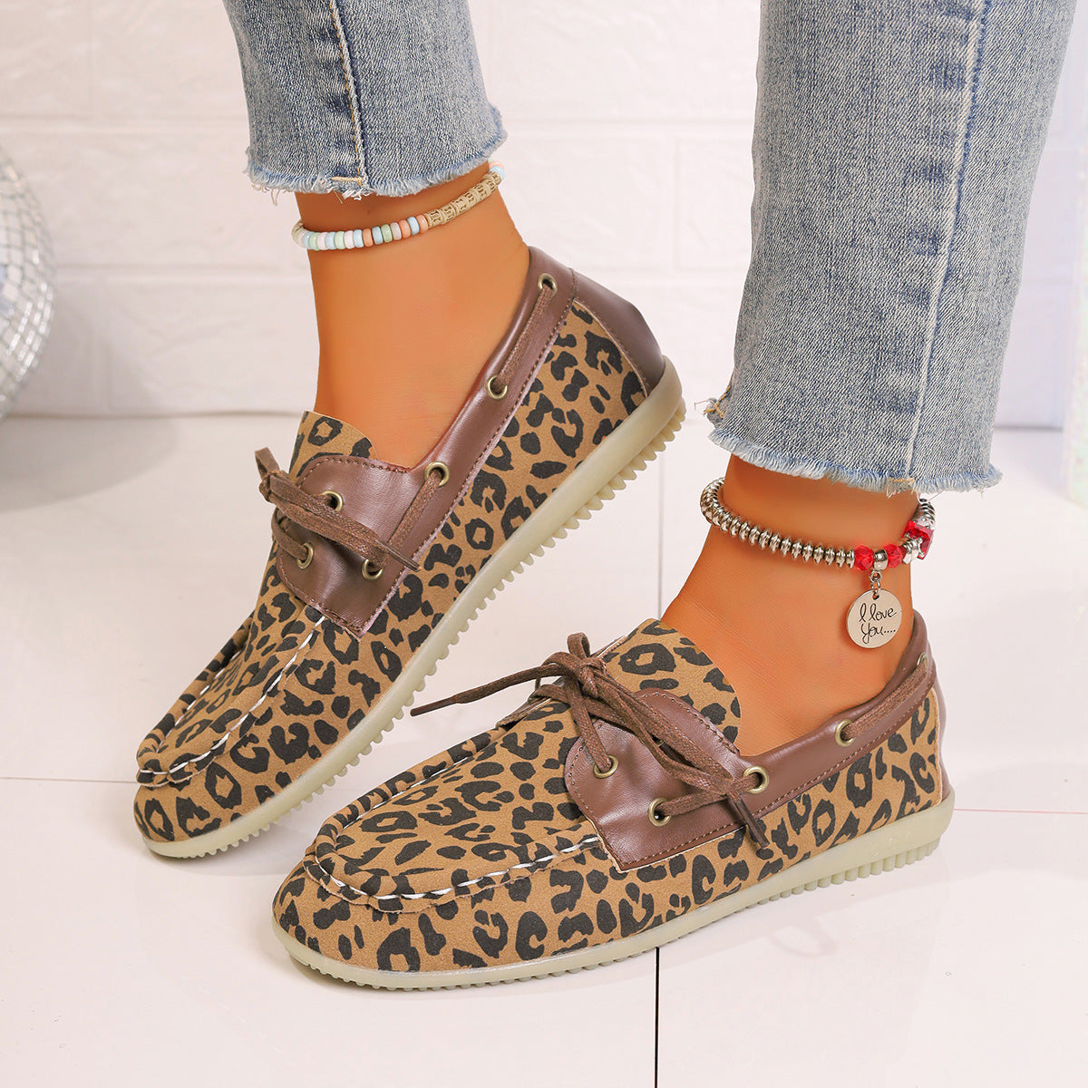 Lace Up Leopard Slip-On Hey Girls Shoes