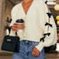 Bow Vneck Cutout Sleeve Cardigan