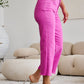 Pink Cropped Tummy Control High Waist Raw Hem Jeans