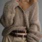 Fuzzy Button Long Sleeve Cardigan