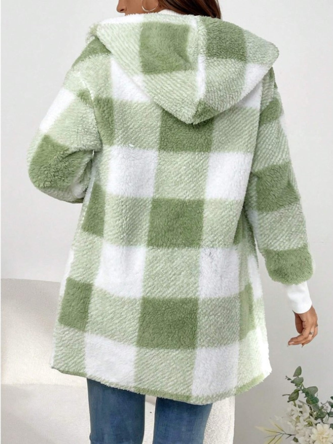 Plaid Hooded Sherpa Teddy Jacket