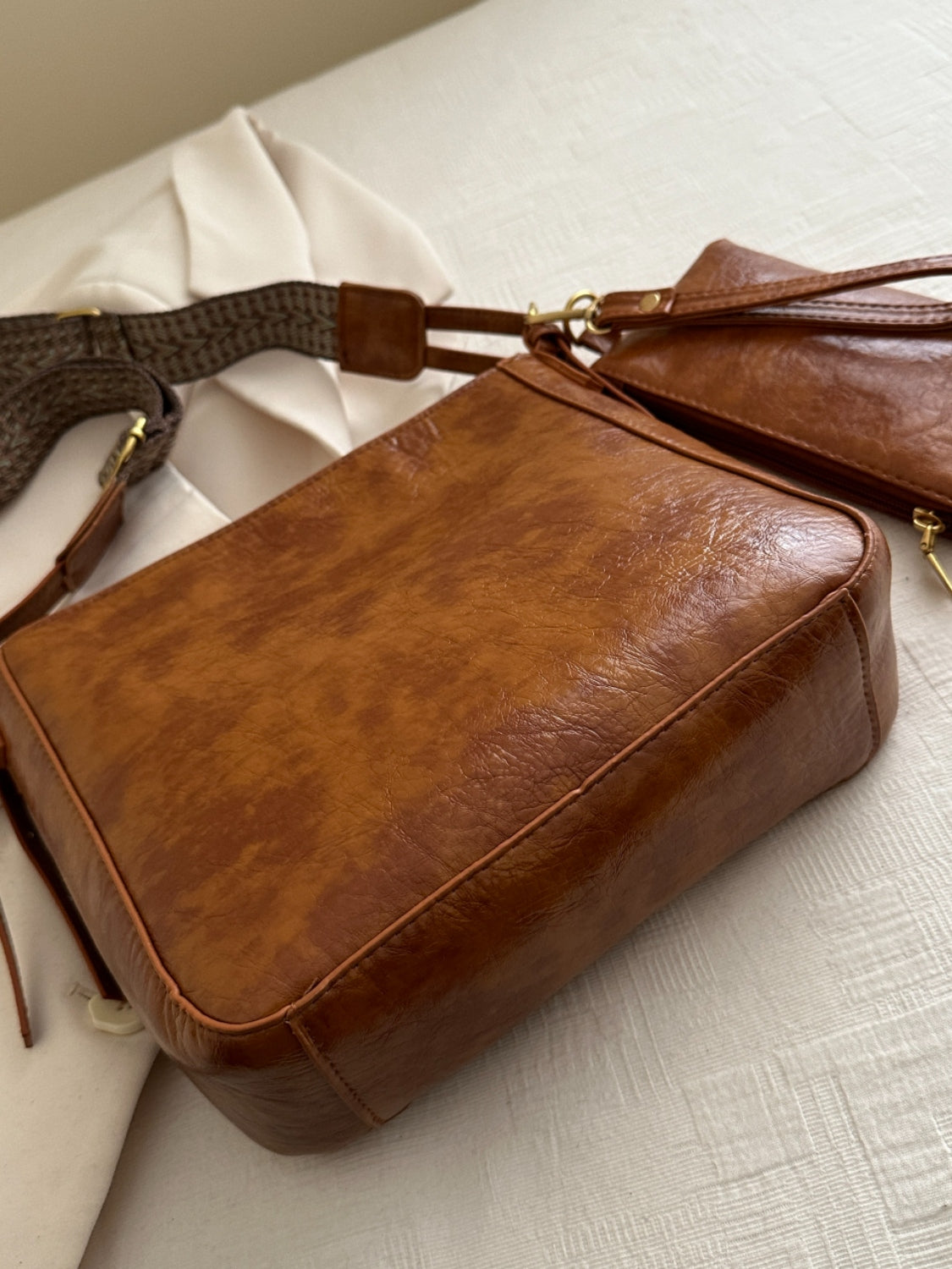 Faux Leather Adjustable Strap Crossbody Bag with Wallet