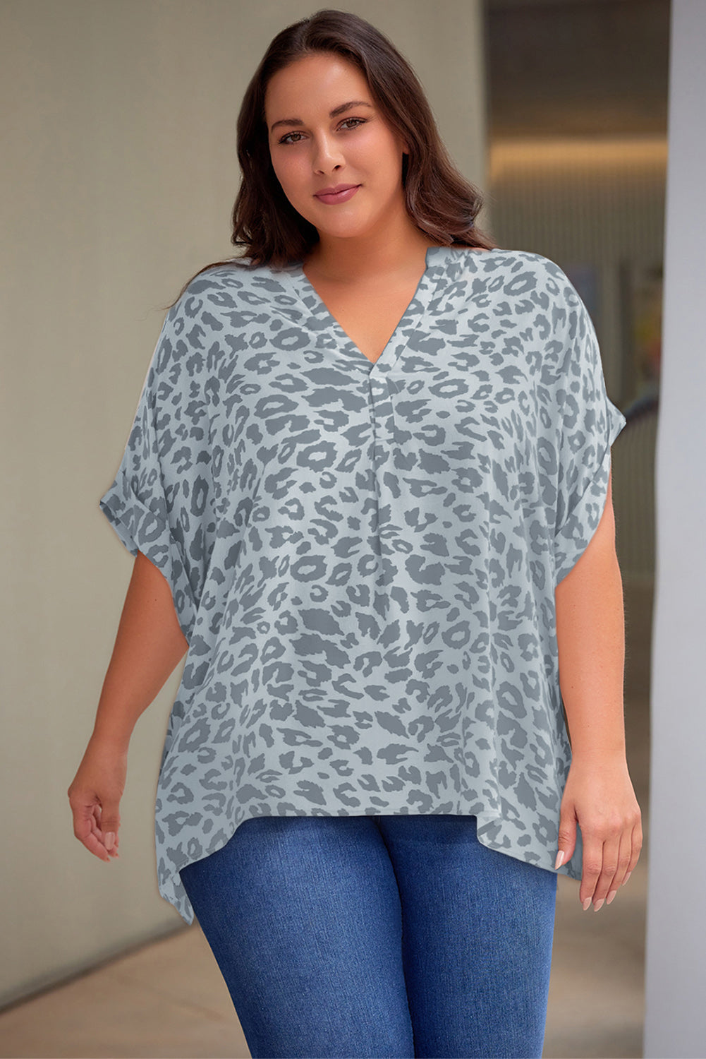 *APP EXCLUSIVE* Printed Notched Neck Half Sleeve Top