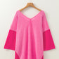 Exposed Seam Vneck Three-Quarter Sleeve Blouse