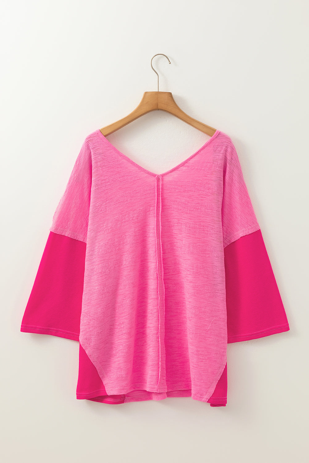 Exposed Seam Vneck Three-Quarter Sleeve Blouse